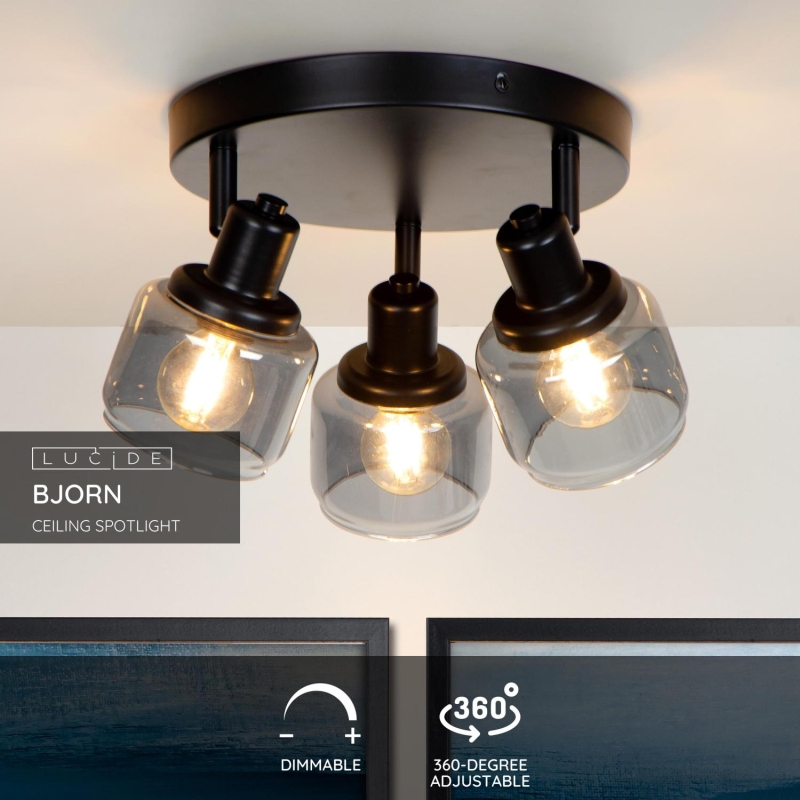 Lucide BJORN - Stropné bodové svietidlo - Ø 38 cm - 3xE14 - čierne